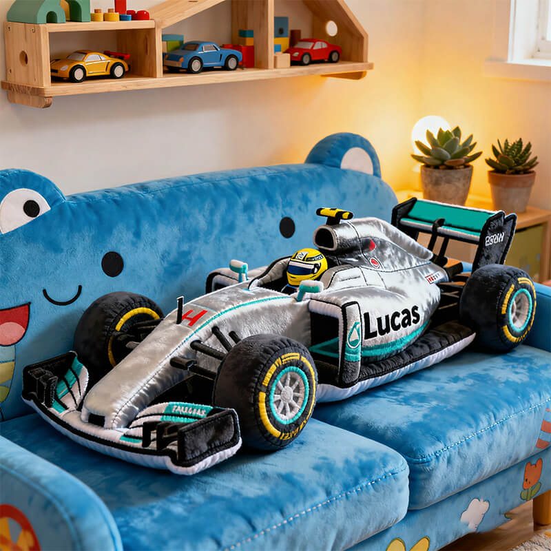 وسادة قطيفة على شكل سيارة سباق فضية مخصص لك شخصيا