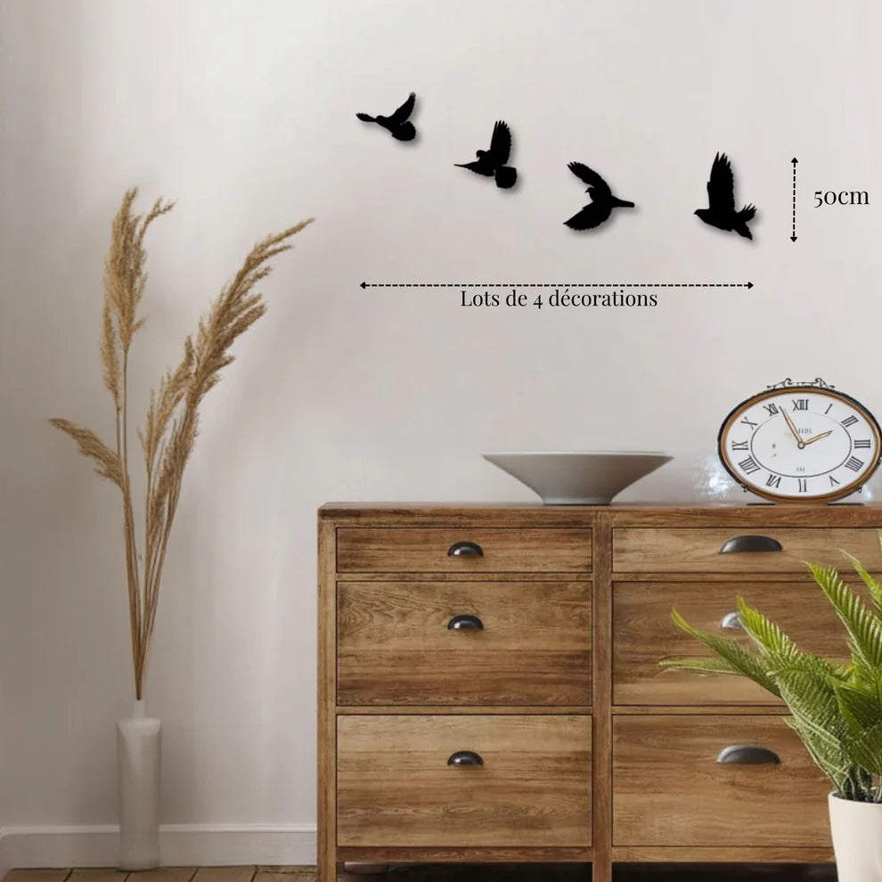 ديكور جداري معدني - بزينة سرب من الطيور الجميلة