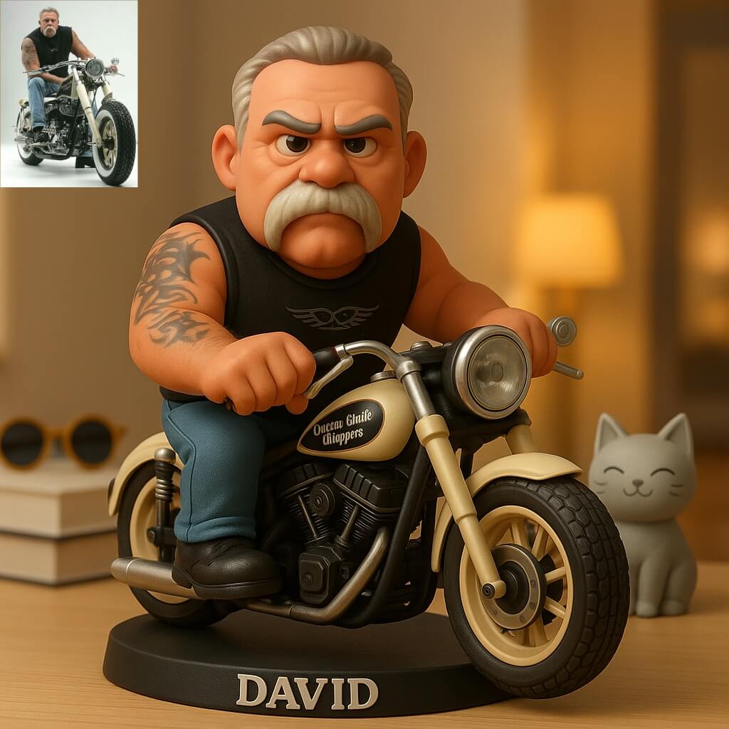 Customized Pixar cartoon-style motorcycle figurine
