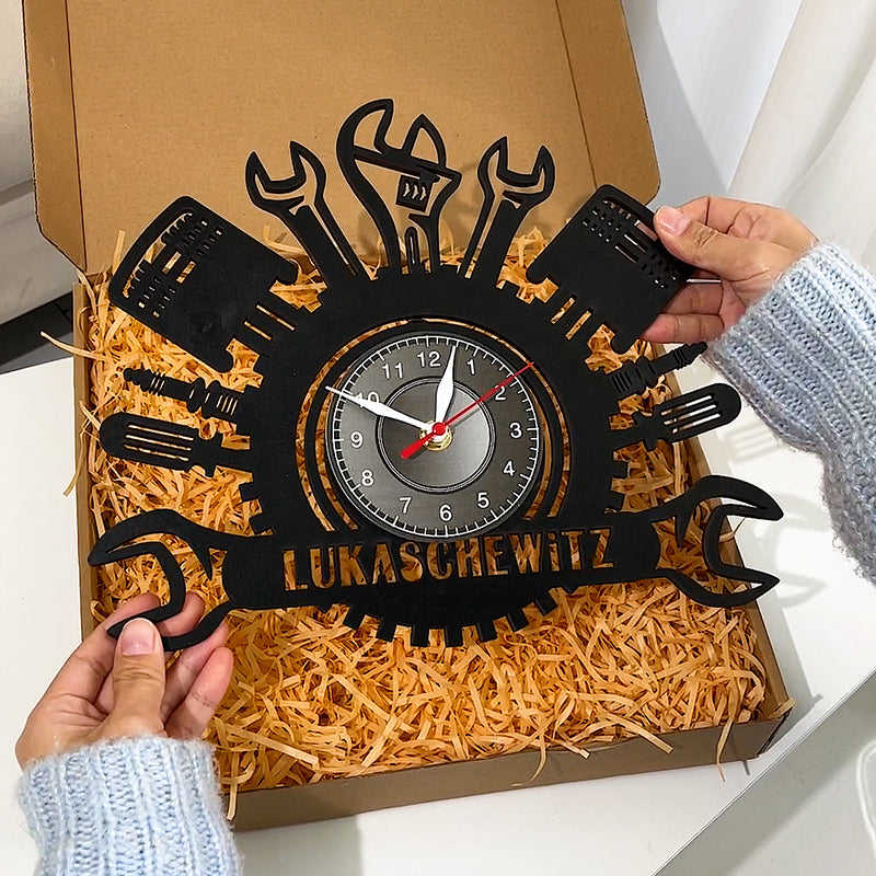 Personalized car workshop mechanic wall clock