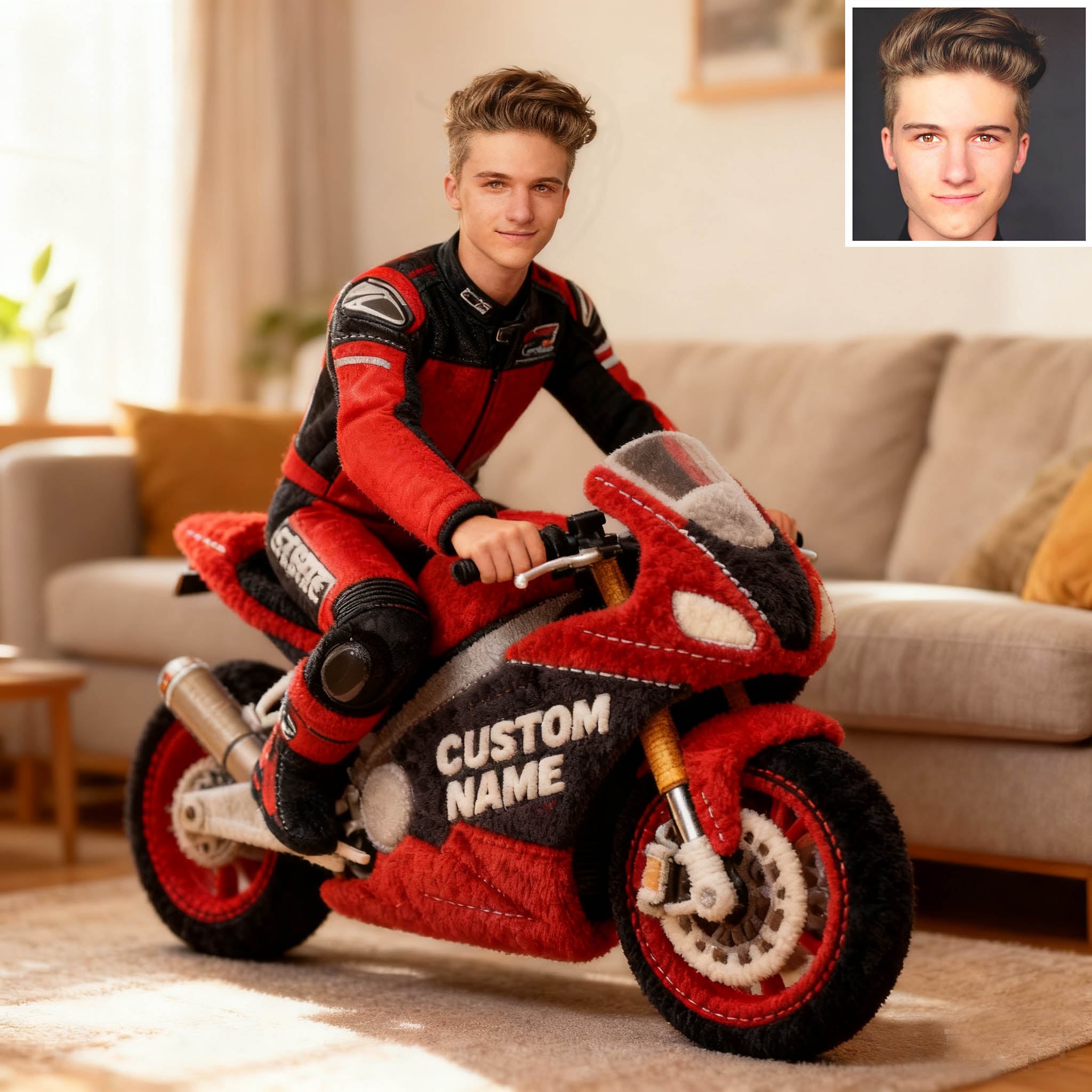 Personalized Motorcycle Rider Custom Face Pillow