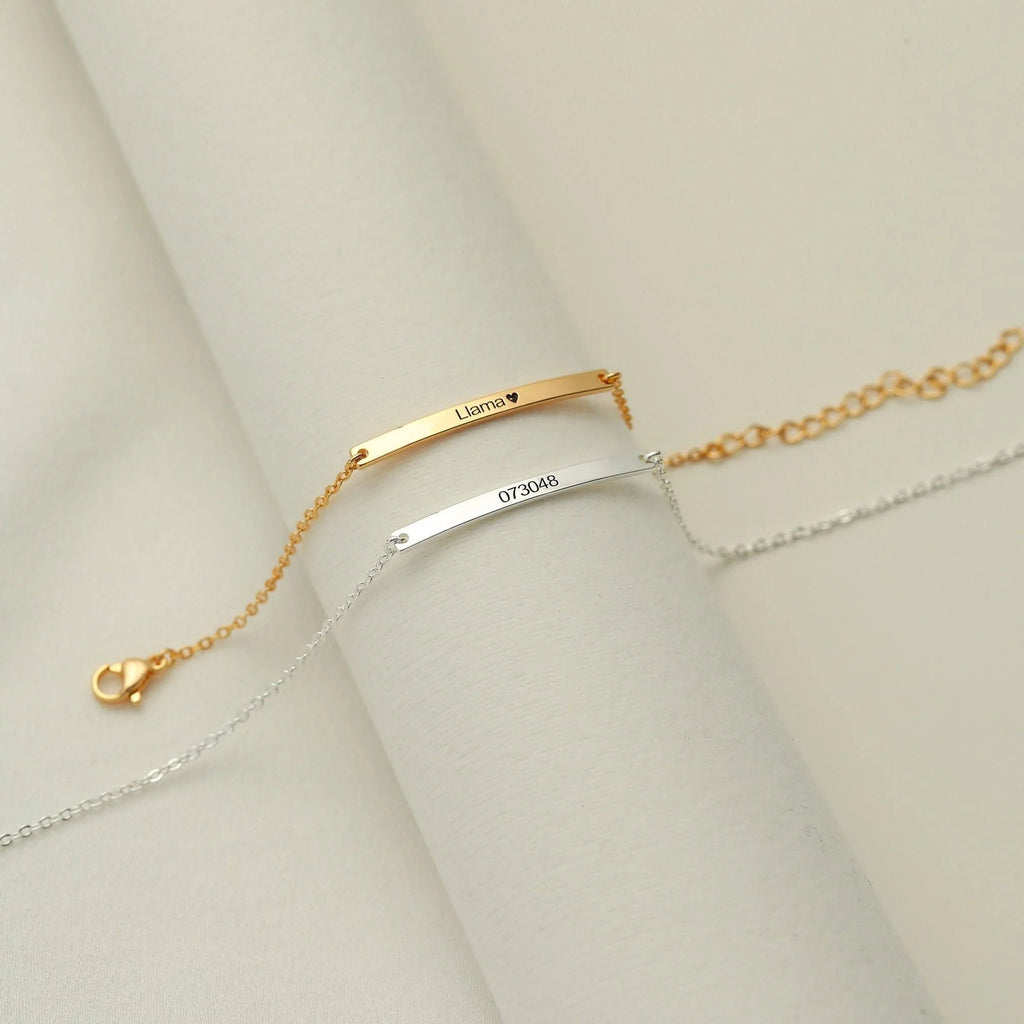 Curved Skinny Bar Personalised Message Slider Bracelet Gold Plated