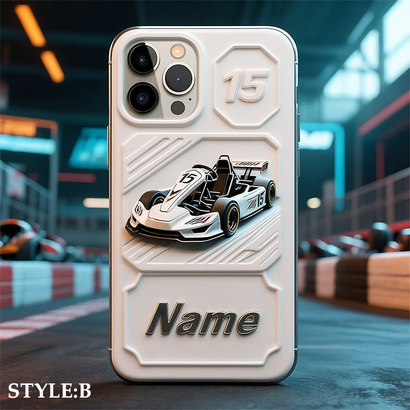 غِطاء هاتف بتصميم سباق السيارات مُخصص بإسمك