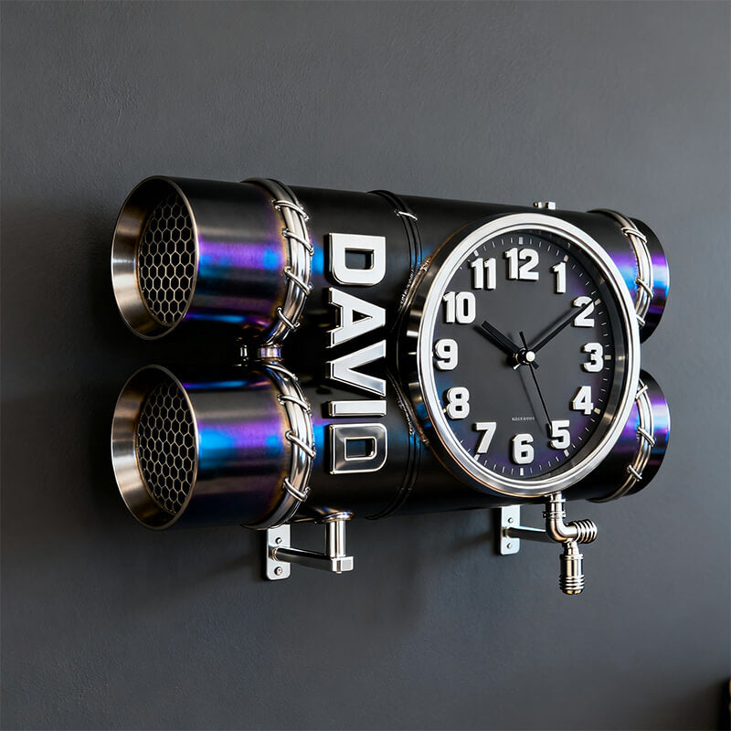 Personalized exhaust pipe themed clock