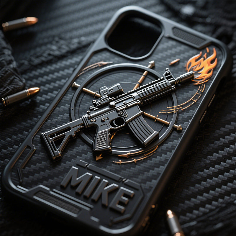 غِطاء هاتف بتصميم على شكل سلاح مُخصص بإسمك