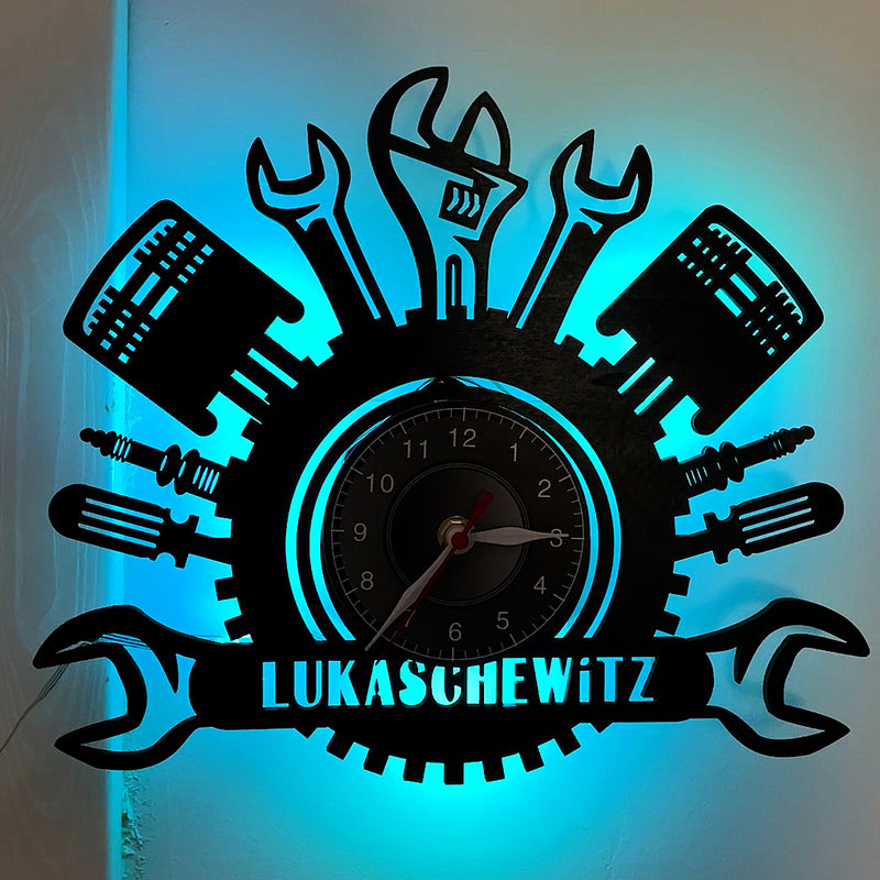 Personalized car workshop mechanic wall clock