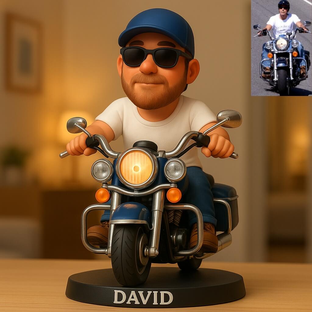 تمثال دراجة نارية مُخصص على طراز الرسوم المتحركة مُخصص بإسمك