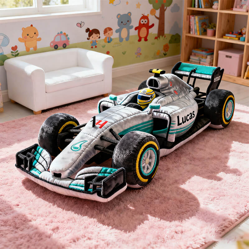 وسادة قطيفة على شكل سيارة سباق فضية مخصص لك شخصيا