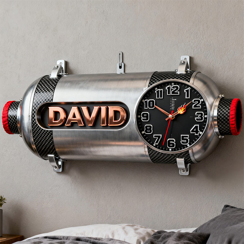 Personalized exhaust pipe themed clock
