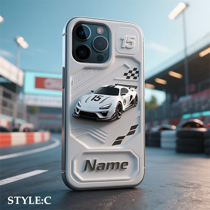 غِطاء هاتف بتصميم سباق السيارات مُخصص بإسمك
