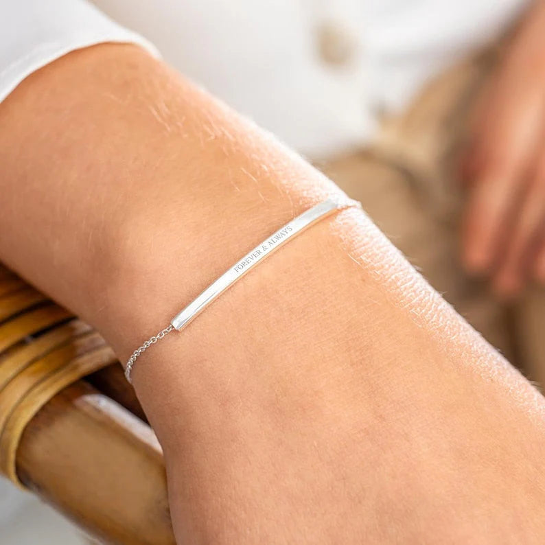 Curved Skinny Bar Personalised Message Slider Bracelet Gold Plated