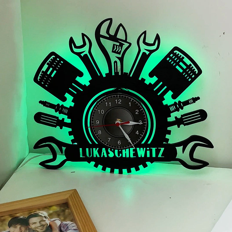 Personalized car workshop mechanic wall clock