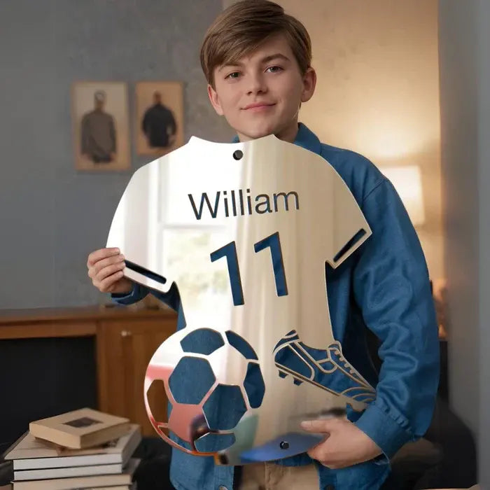 مرآة كرة قدم LED مضيئة بالاسم الشخصي (55x48 cm)