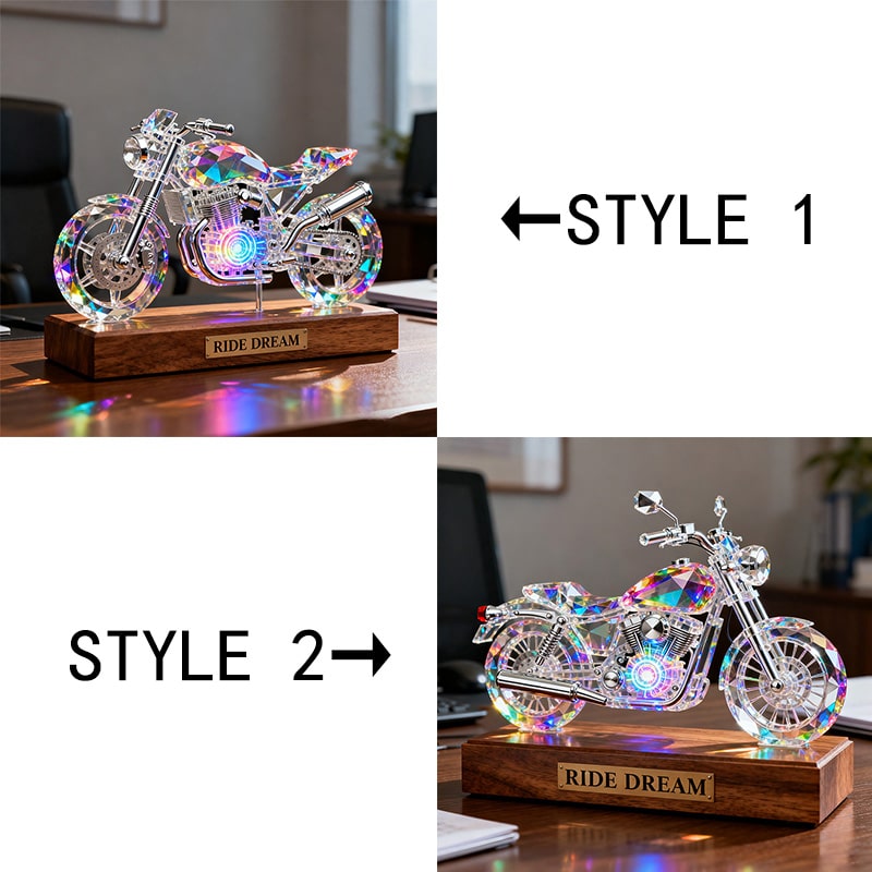 زينة سطح مكتب مخصصة مصنوعة من الكريستال الملون على شكل دراجة نارية - باسمك الخاص