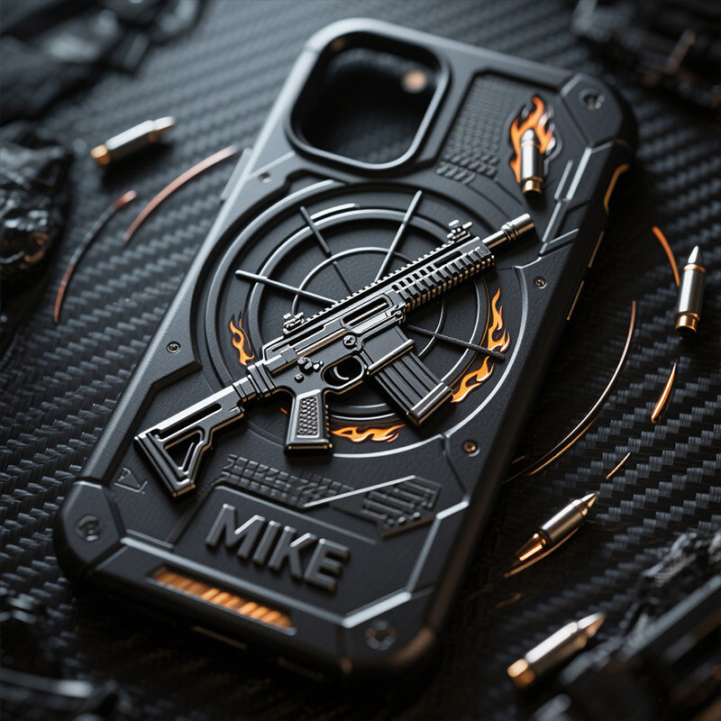 غِطاء هاتف بتصميم على شكل سلاح مُخصص بإسمك