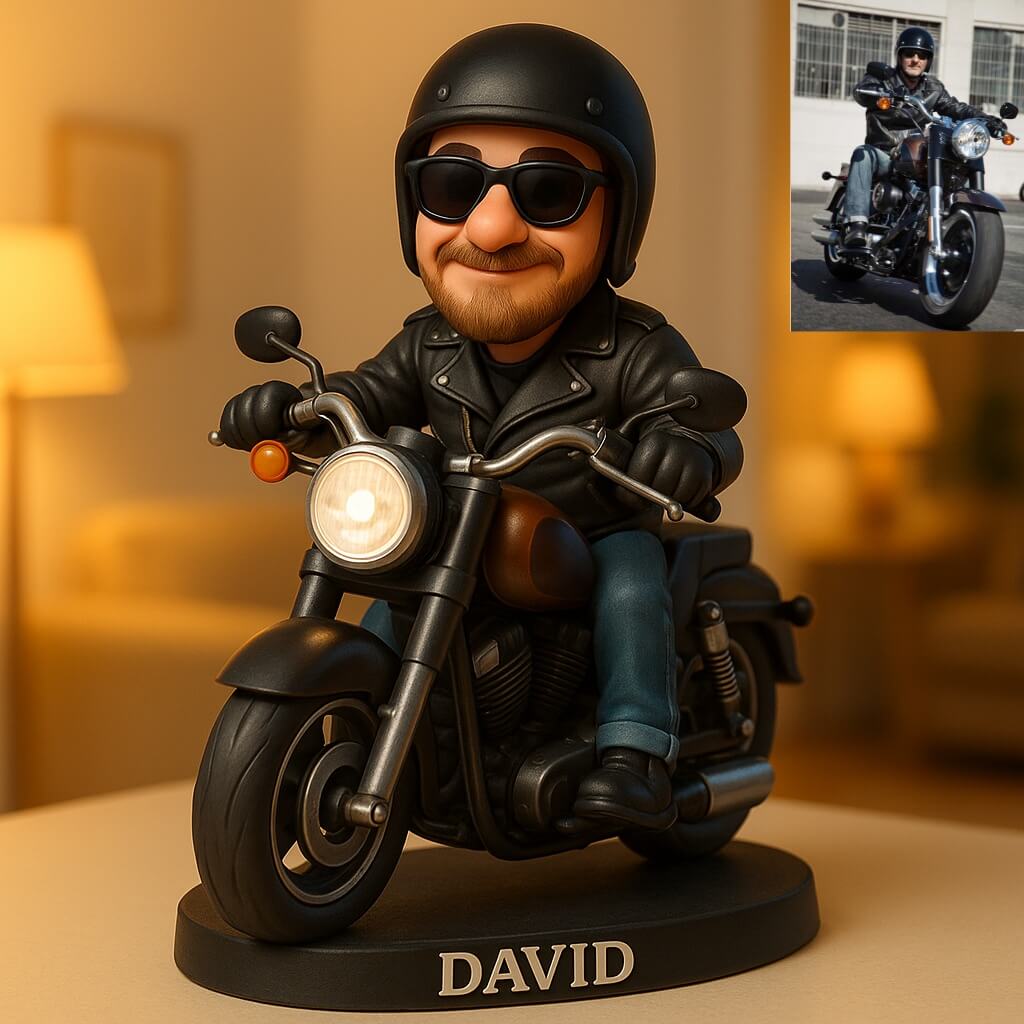 Customized Pixar cartoon-style motorcycle figurine