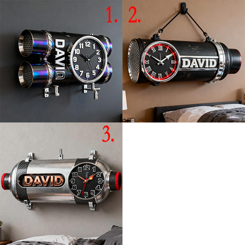 Personalized exhaust pipe themed clock
