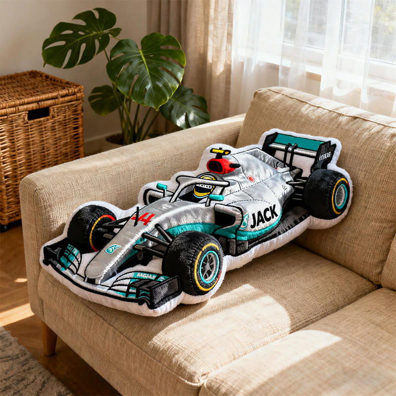 وسادة قطيفة على شكل سيارة سباق فضية مخصص لك شخصيا