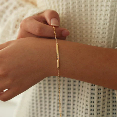 Curved Skinny Bar Personalised Message Slider Bracelet Gold Plated