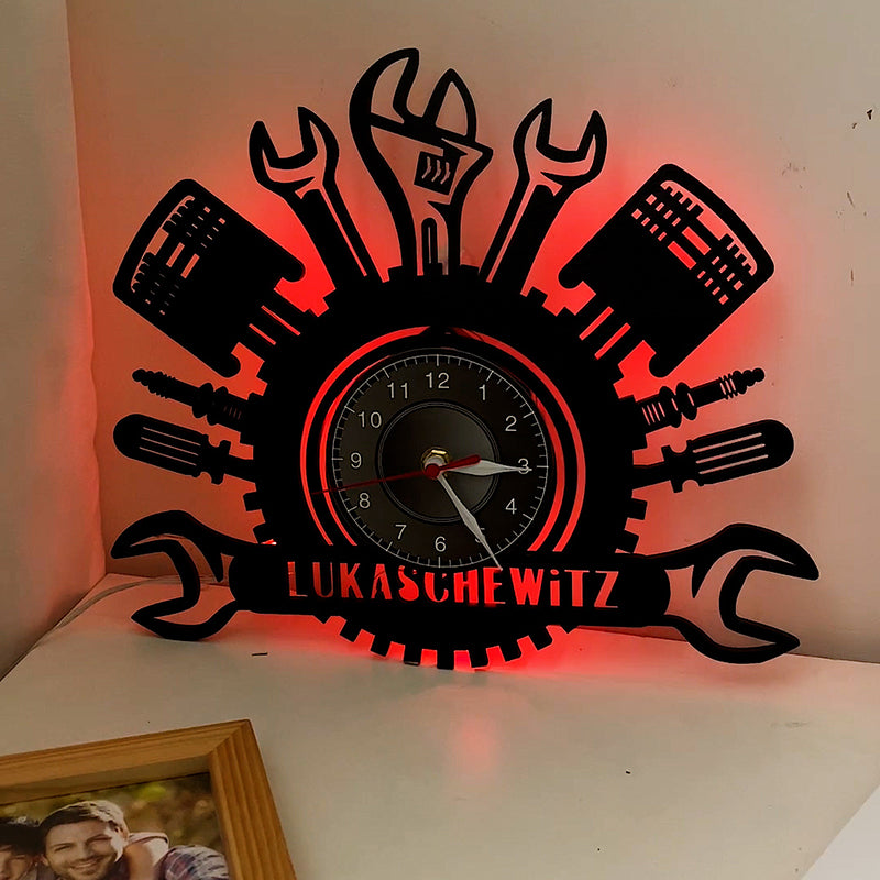 Personalized car workshop mechanic wall clock