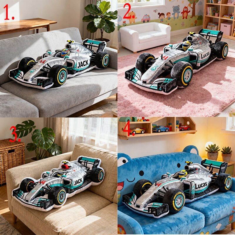 وسادة قطيفة على شكل سيارة سباق فضية مخصص لك شخصيا