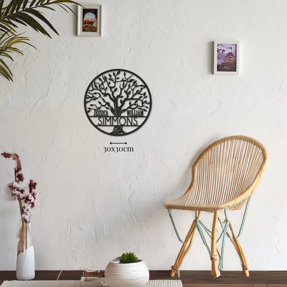 ديكور جداري معدني  بزينة الشجرة الجميلة بتخصيص إسمك المفضل