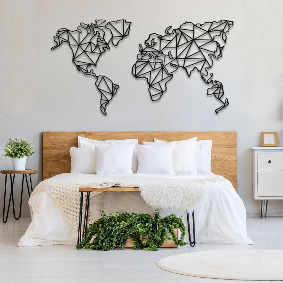 ديكور جداري معدني  بزينة خريطة العالم على شكل الهندسي