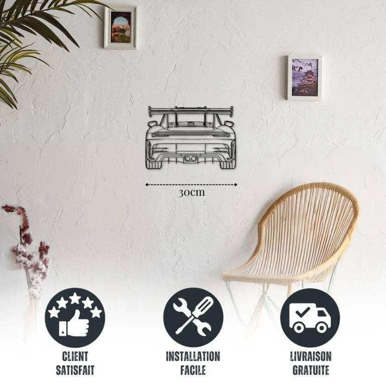 ديكور جداري معدني بزينة سيارة بورشه 911 GT3 RS موديل 992 (من الخلف)