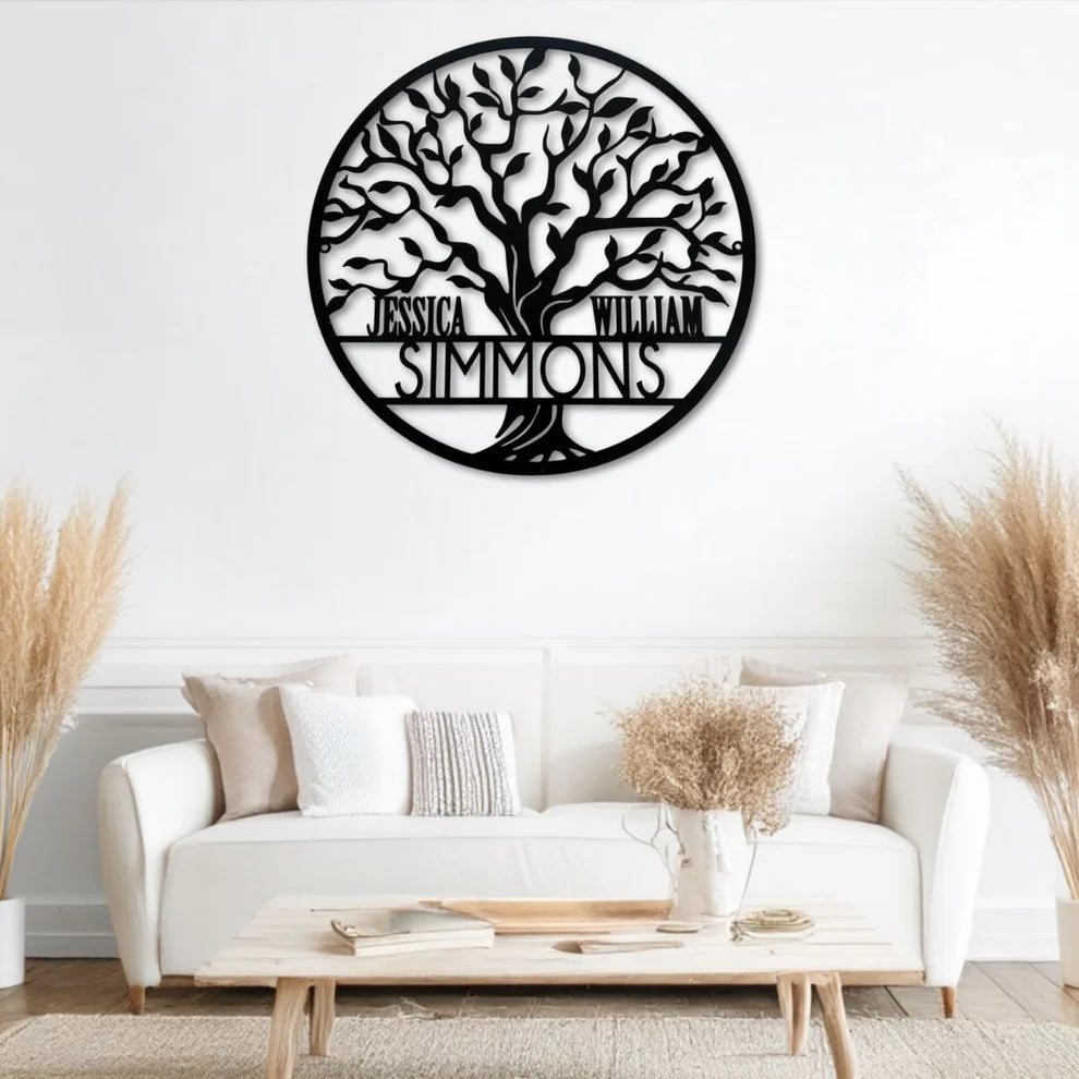 ديكور جداري معدني  بزينة الشجرة الجميلة بتخصيص إسمك المفضل