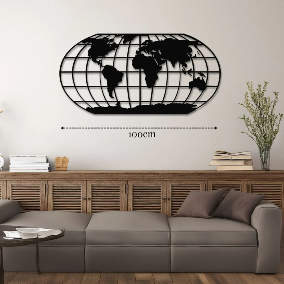 ديكور جداري معدني  بزينة خريطة العالم مع القطب الشمالي والجنوبي