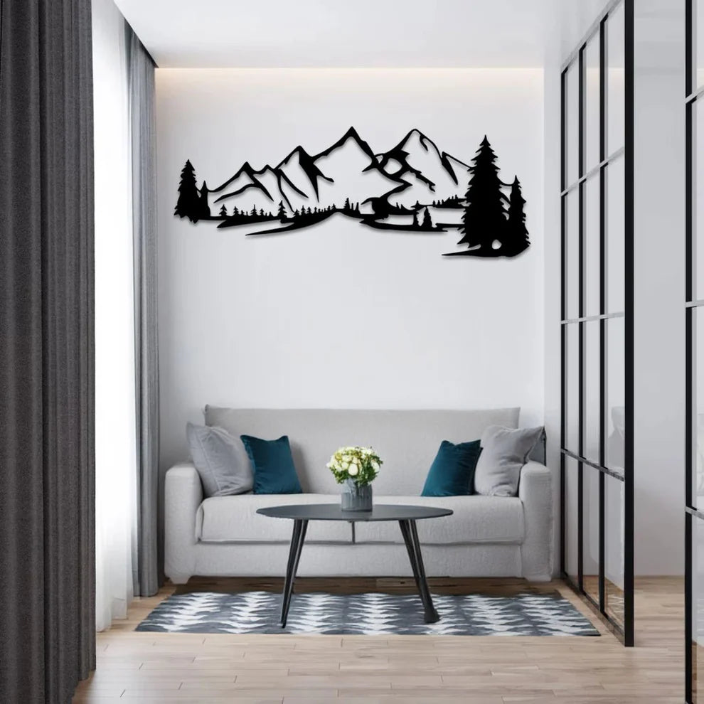 ديكور جداري معدني  بزينة الجبال و أشجار الغابة