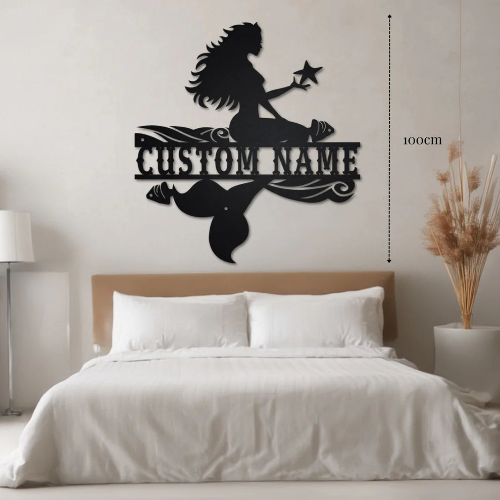 ديكور جداري معدني - بزينة على شكل حورية بحر بتخصيص إسمك