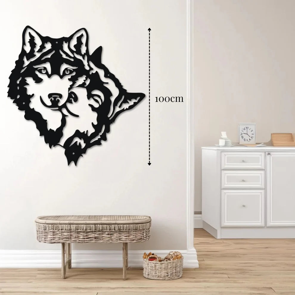 ديكور جداري معدني  بزينة على شكل رأسين من الدئبين الجميلتان