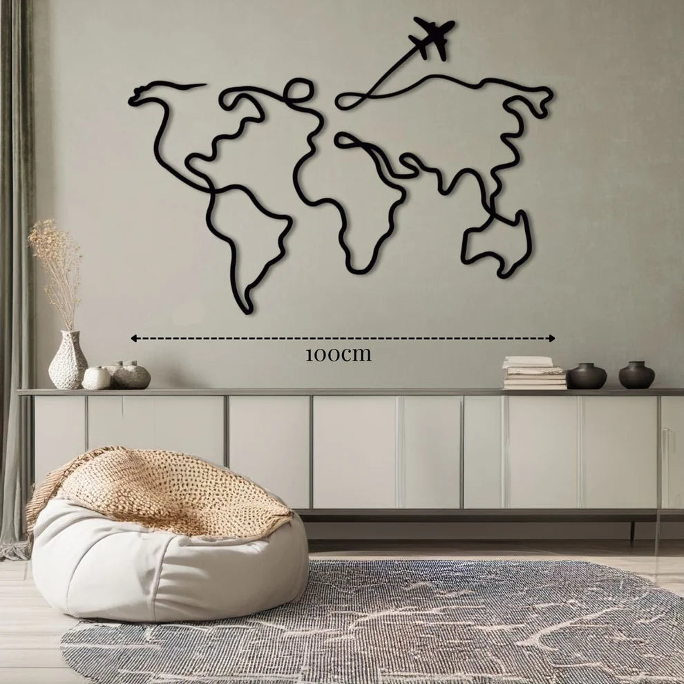 ديكور جداري معدني - بزينة خريطة العالم الطيرانية