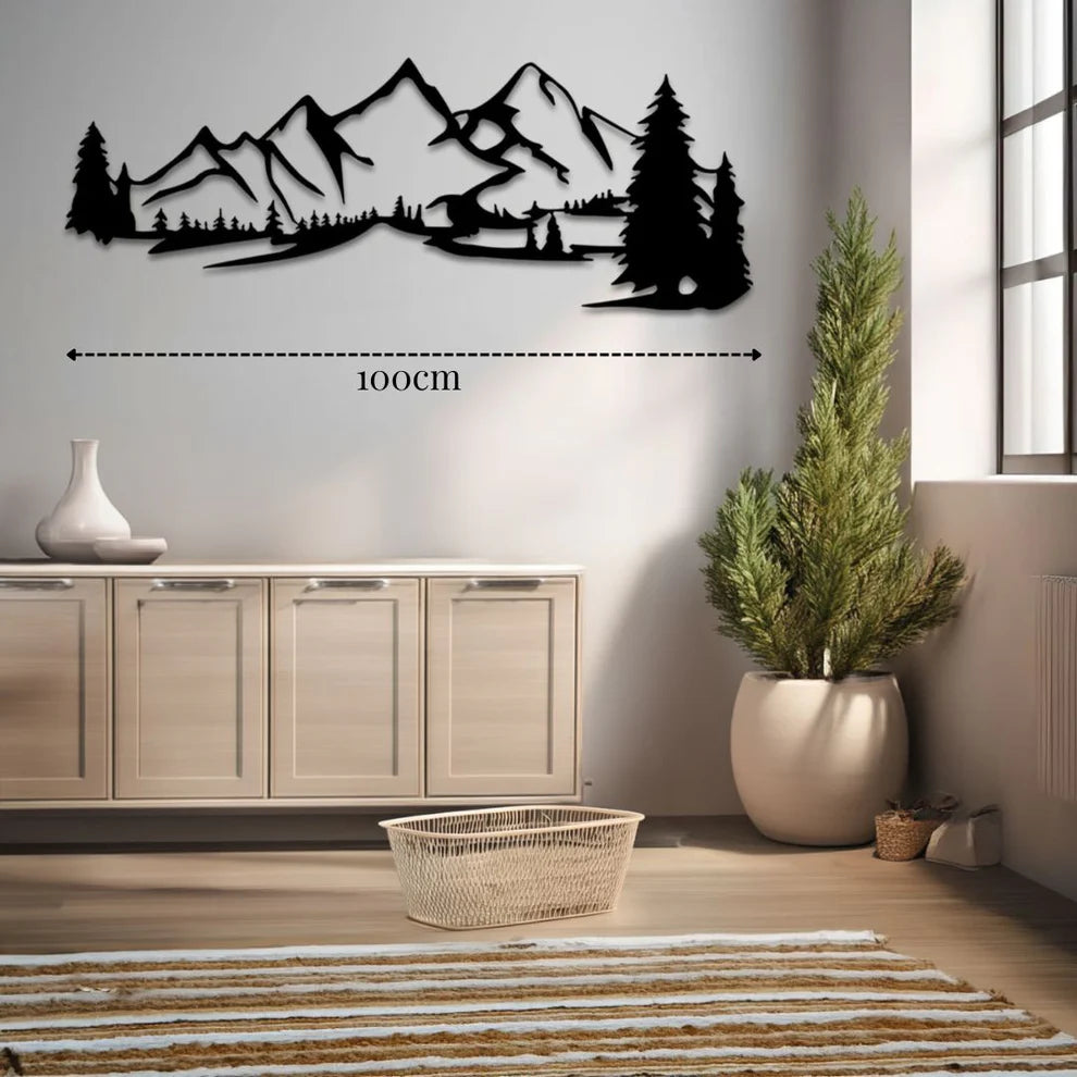 ديكور جداري معدني  بزينة الجبال و أشجار الغابة