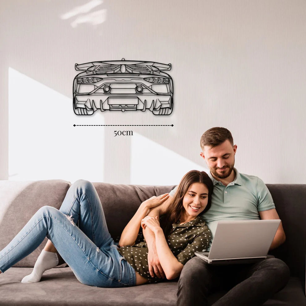 ديكور جداري معدني بزينة سيارة لامبورغيني أفينتادور SVJ موديل 2021 (من الخلف)