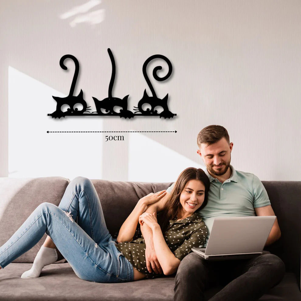 ديكور جداري معدني - بزينة سرب قطط فضولية