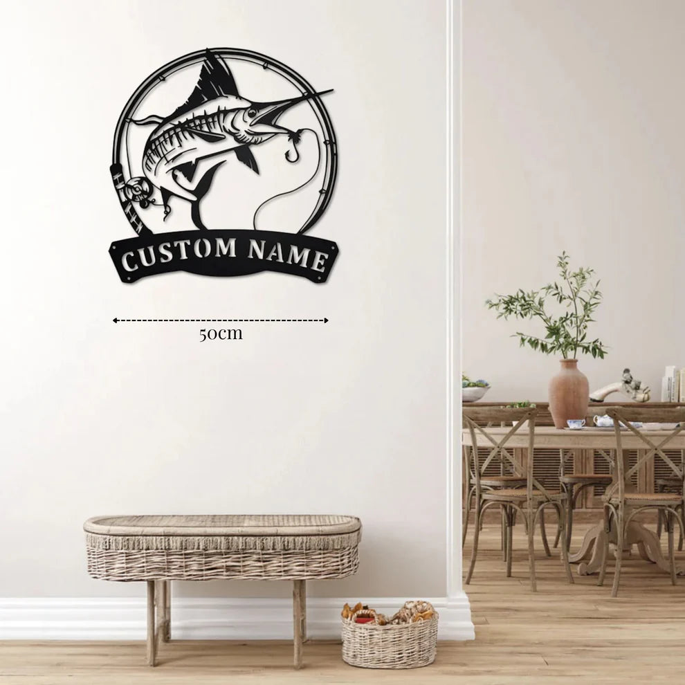 ديكور جداري معدني - بزينة على شكل سمكة السيف بتخصيص إسمك