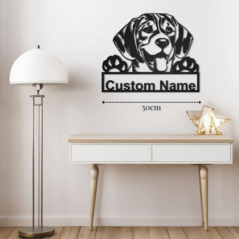 ديكور جداري معدني - بزينة على شكل كلب بيغل بتخصيص إسمك