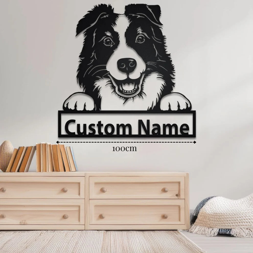 ديكور جداري معدني - بزينة على شكل الكلب بوردر كولي بتخصيص إسمك