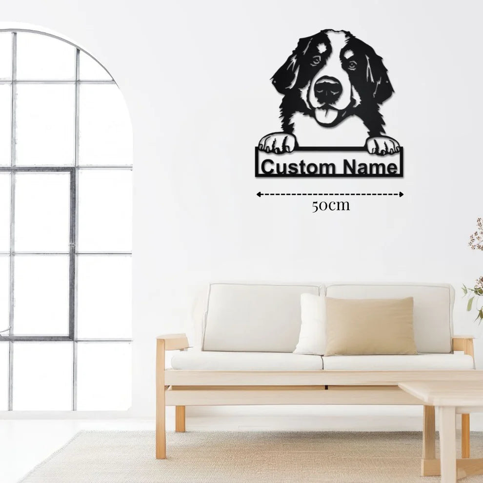ديكور جداري معدني - بزينة على شكل كلب بيرنيز ماونتين بتخصيص إسمك