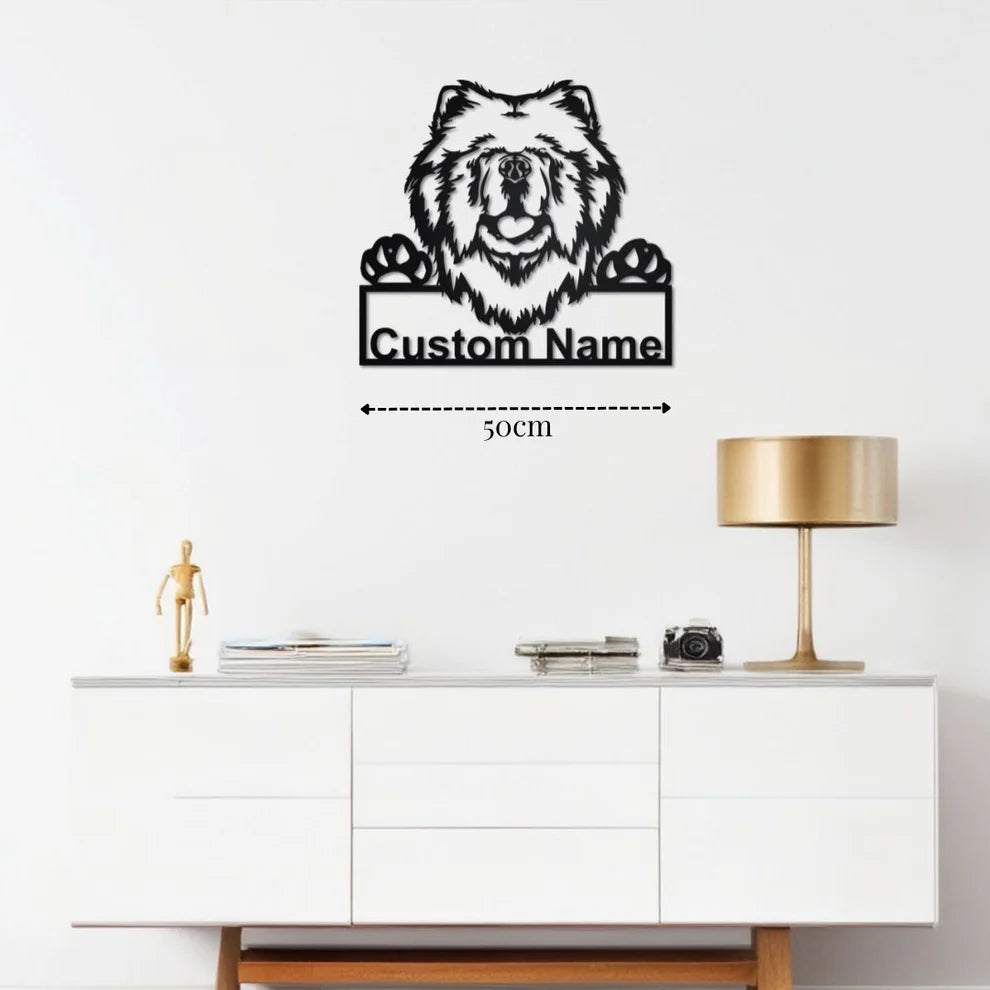 ديكور جداري معدني - بزينة على شكل كلب تشاو تشاو بتخصيص إسمك