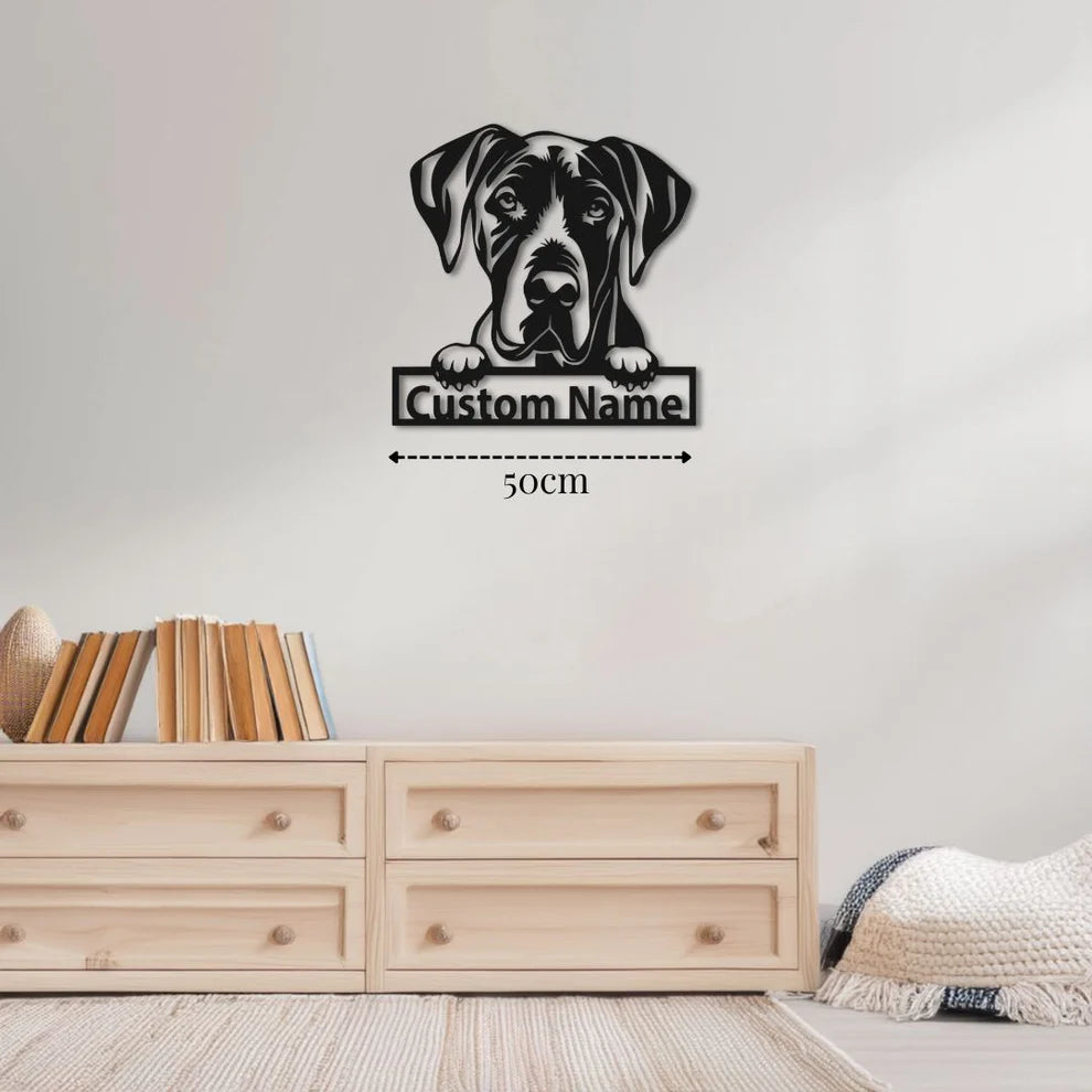 ديكور جداري معدني - بزينة على شكل كلب جريت دين بتخصيص إسمك