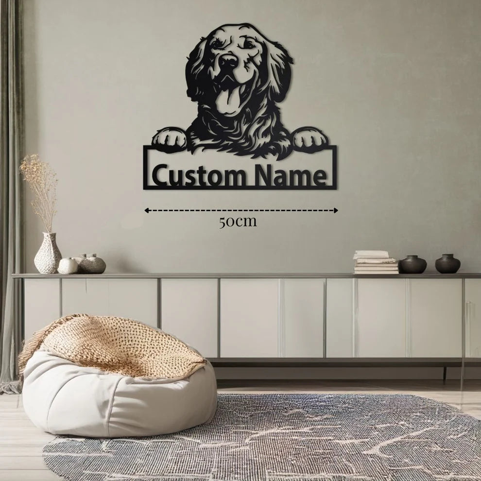 ديكور جداري معدني - بزينة على شكل كلب جولدن ريتريفر بتخصيص إسمك