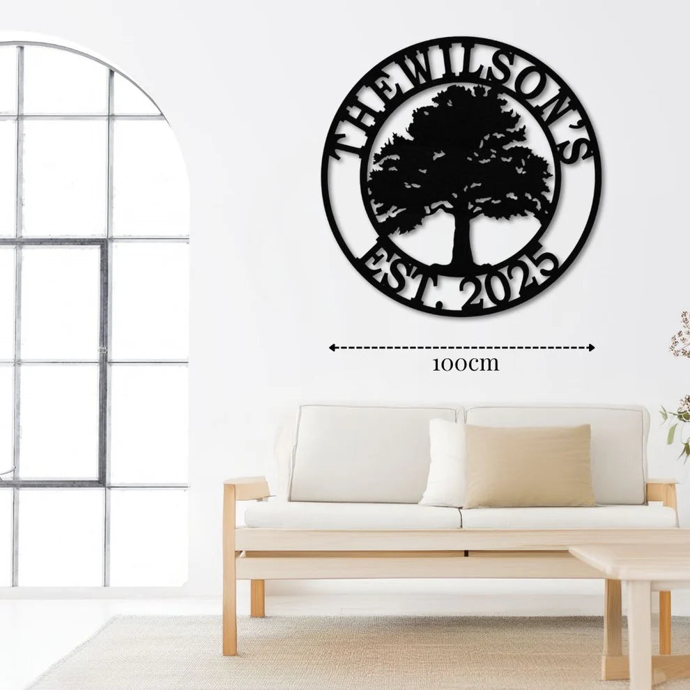 ديكور جداري معدني  بزينة الشجرة الجميلة بتخصيص إسمك المفضل