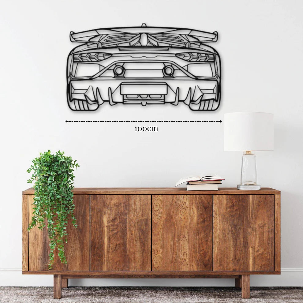 ديكور جداري معدني بزينة سيارة لامبورغيني أفينتادور SVJ موديل 2021 (من الخلف)