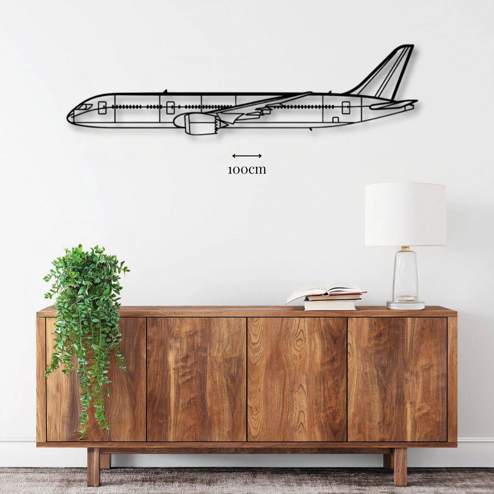 ديكور جداري معدني بزينة طائرة بوينغ 787 دريملاينر