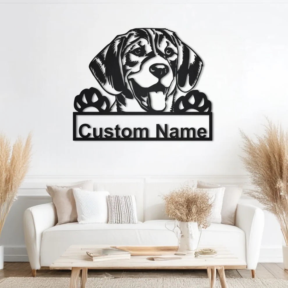 ديكور جداري معدني - بزينة على شكل كلب بيغل بتخصيص إسمك