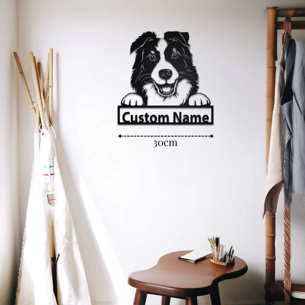 ديكور جداري معدني - بزينة على شكل الكلب بوردر كولي بتخصيص إسمك