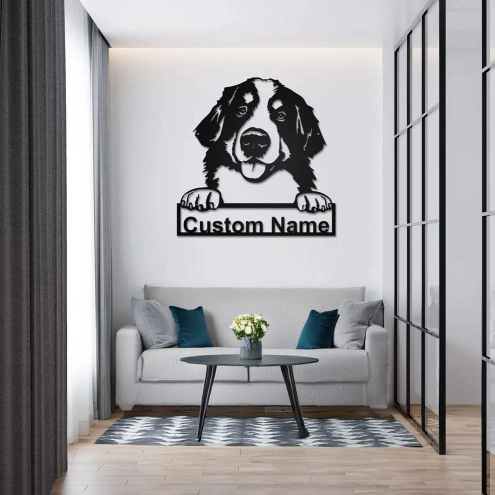 ديكور جداري معدني - بزينة على شكل كلب بيرنيز ماونتين بتخصيص إسمك
